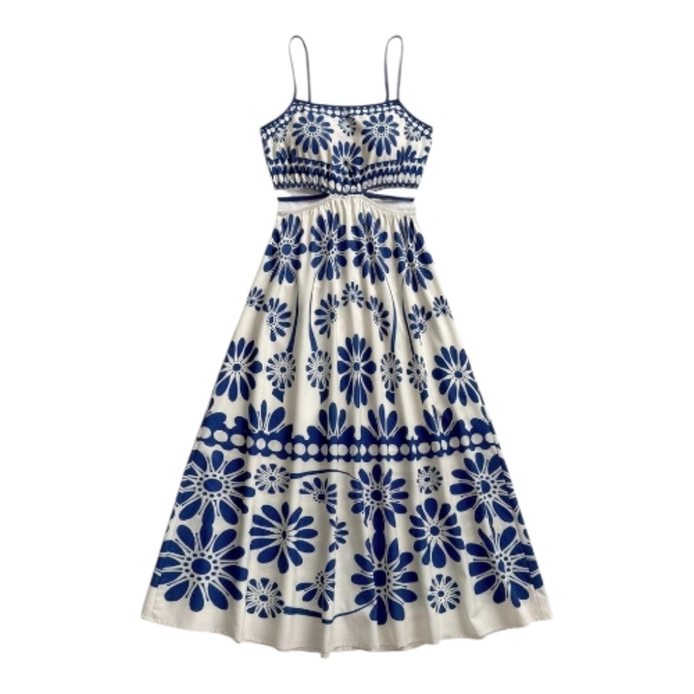Floral Blue and White Dress